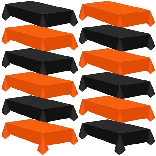 Halloween Plastic Tablecloth Set - Black and Orange, 12 Pieces