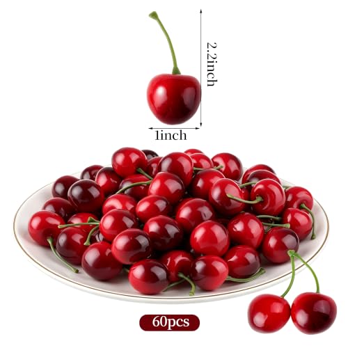 Artificial Faux Cherry Ornaments - Black, 60 Pack