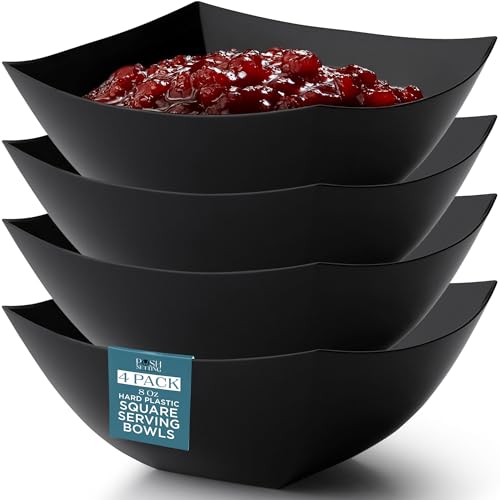 8oz Disposable Black Plastic Square Serving Bowls - Party & Candy Use, 4 Pack
