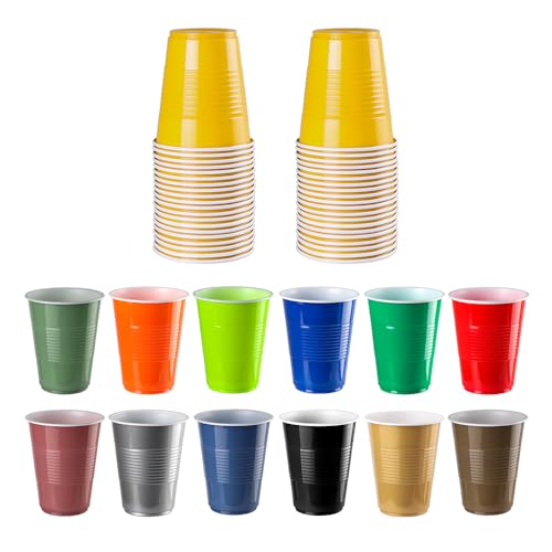 Disposable Colored Plastic Cups - 12 Ounce Party Cups - Yellow - 100 Pack