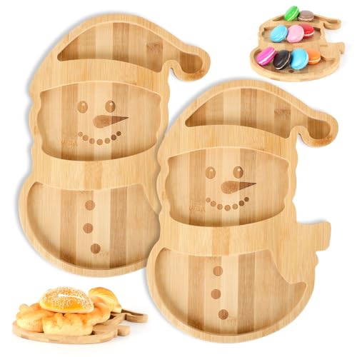 Christmas Snowman Charcuterie Board Set - Bamboo Cheese Platter Tray, 2-Piece