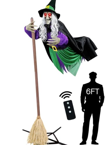 Outdoor Flying Witch Halloween Animatronics - 11.5 Ft Spooky Decor with Sound & Motion - Variation: Witch