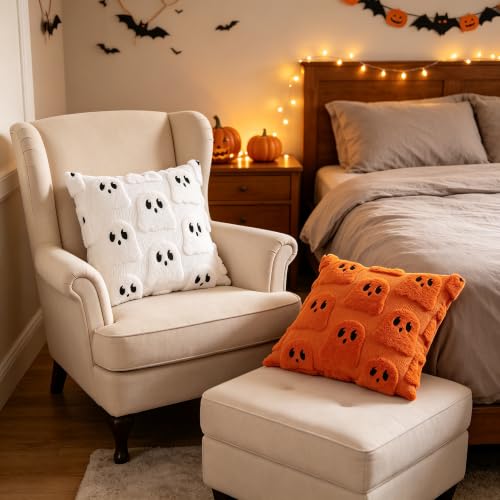 Halloween Ghost Pillow Cover 18x18 Inches Plush Fuzzy Throw Cushion Case