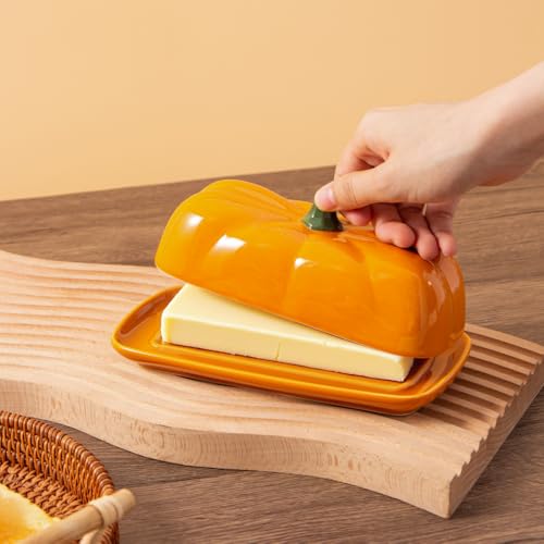 Orange Pumpkin Ceramic Butter Dish with Lid - Fall Kitchen Decor - Variation of THIS listing