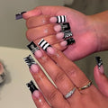 Long Press on Nails Square Fake Nails - Multicolor Y2K Stripes 24pcs - Natural Fit & Salon Quality