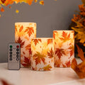 Fall Flameless Candles with Remote Control, Maple-Wax Autumn Set of 3