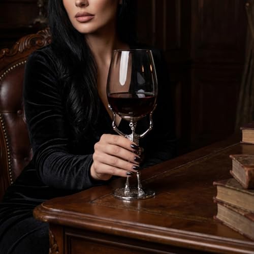 Gothic Skeleton Skull Wine Glass - Bone Hand Chalice with Clear Glass - 2 Pack - Variation 2C