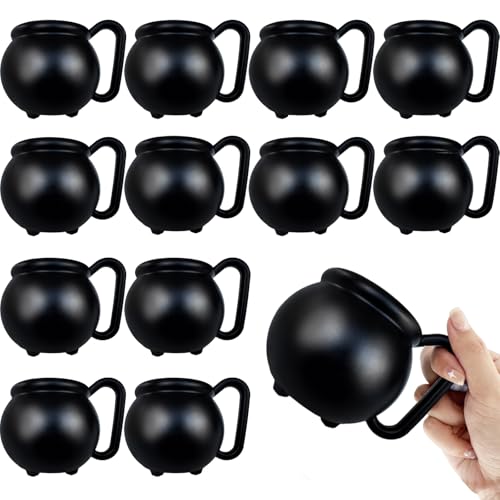 12 Pcs 15 oz Black Cauldron Mug Set - Plastic Halloween Drink Cups