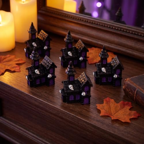 Mini Haunted House Figurines Set - Spooky Halloween Resin Decor, 6 Pieces