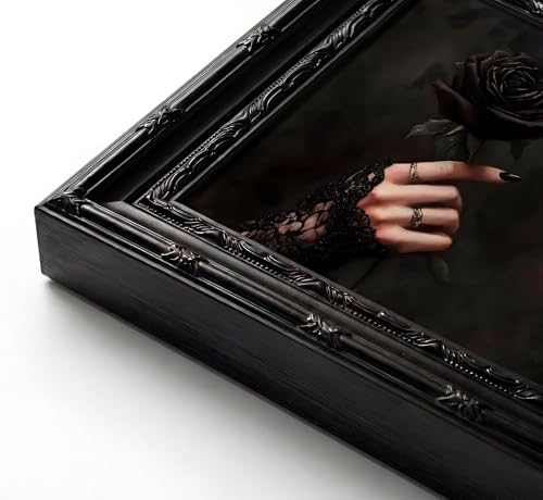 Black Framed Gothic Black Rose Canvas Wall Art 9x11in - Dark Romantic Decor
