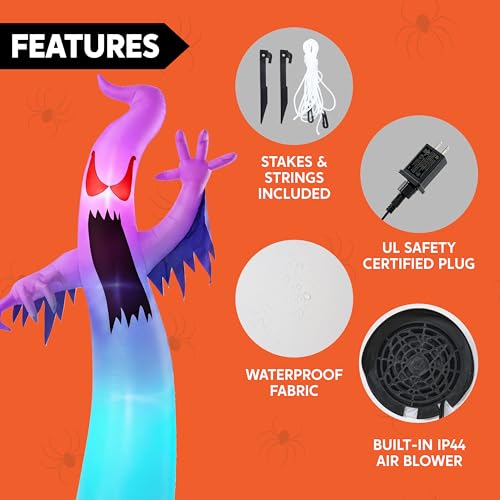 12 Ft Tall Halloween Inflatable Ghost Decor - Blue LED Lights, Outdoor Yard Decoration