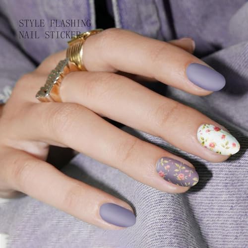 Semi Cured Gel Nail Art Sticker Wrap - White Purple Flower, 20 Strips