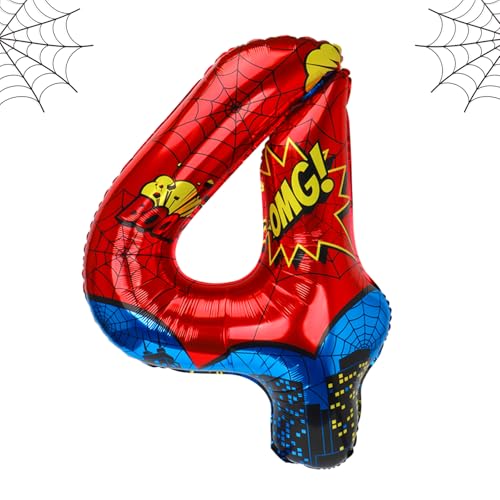 Spider Number 4 Balloon for 4th Birthday Party Decorations - 40 Inch