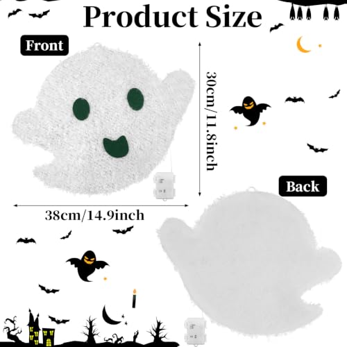 Halloween Hanging Ghost Lighted Decoration - White LED, 14.4 Inches, Auto Timer, Indoor Outdoor Use - White Ghost Variation