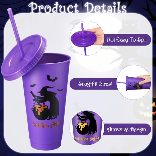 Umigy Halloween Plastic Cups with Lids & Straws - Classic Style, 24 oz, 24 Pack