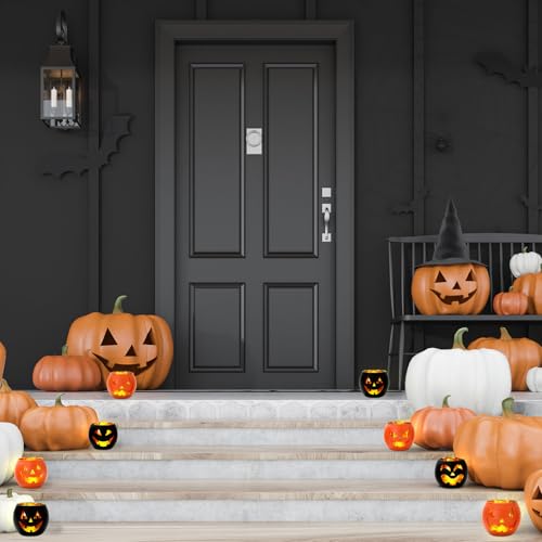 Halloween Candle Holders Set – Black & Orange Pumpkin Face Glass Decor for Parties & Home