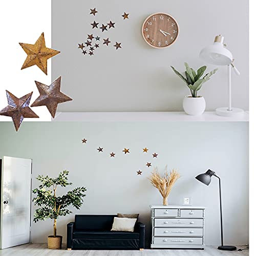 Rusty Metal Barn Stars Set - 40pcs Mini Rustic Holiday Wall Decor - Black+Pink
