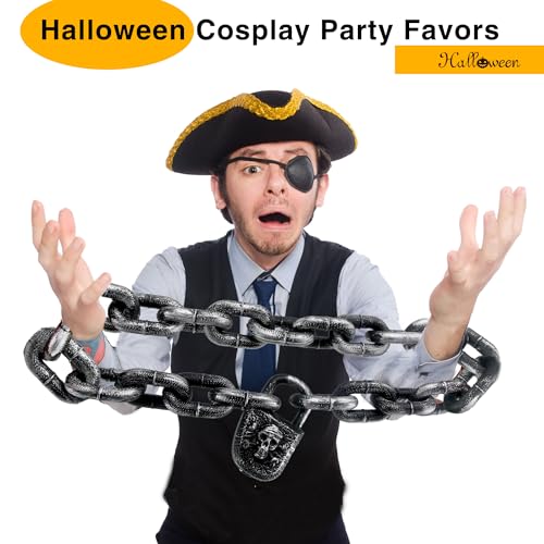 Halloween Prison Chain Props with Lock - 3 Pack Fake Plastic Chains for Haunted House & Costume