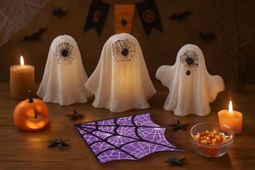 Ottin Halloween Napkins - Purple Spiderweb 3-Ply Disposable Party Tableware - Spiderweb Themed Decor & Fall Gatherings (Variation: Spiderweb)