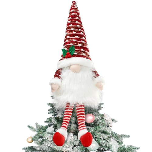 Gnome Christmas Tree Topper Plush Ornament - Red Hat, Scandinavian Style