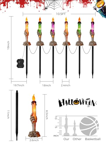 12 Pack Halloween Skeleton Hand Candle Stakes - Lighted Pathway Outdoor Decor