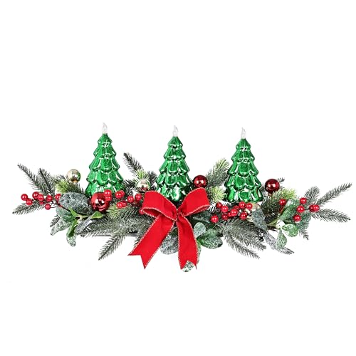 Green Christmas Table Centerpiece with LED Lights, Holiday Tree Decor