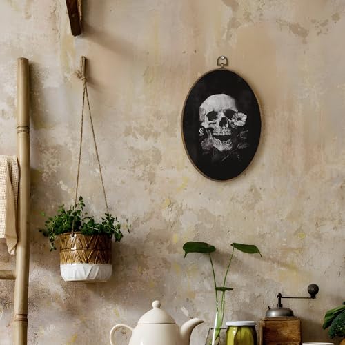 Gothic Skull Wall Art - Dark Gothic Oval Canvas Decor for Home & Bedroom
