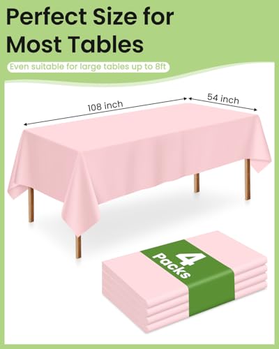 Disposable Pink Plastic Tablecloth 54x108 Inches - Pack of 4 for Events
