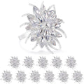 Flower Lotus Napkin Rings Set of 12 - Silver Elegant Rhinestone Decor for Weddings & Holidays