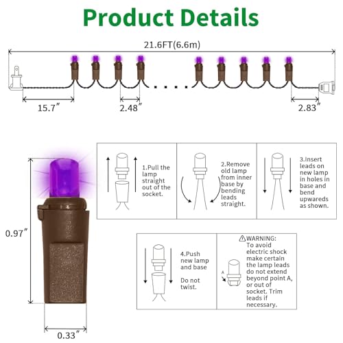 Purple Halloween String Lights 21.6FT 100 LED Waterproof Connectable Indoor Outdoor