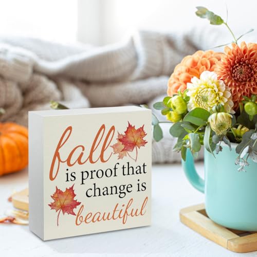 Fall Decor Sign - Rustic Wooden Square Wall Art for Home & Office