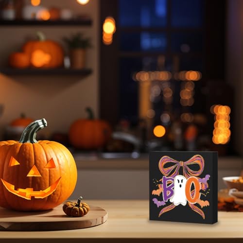 Halloween Ghost Decor with Pink Bow - Spooky Season Holiday Decorations