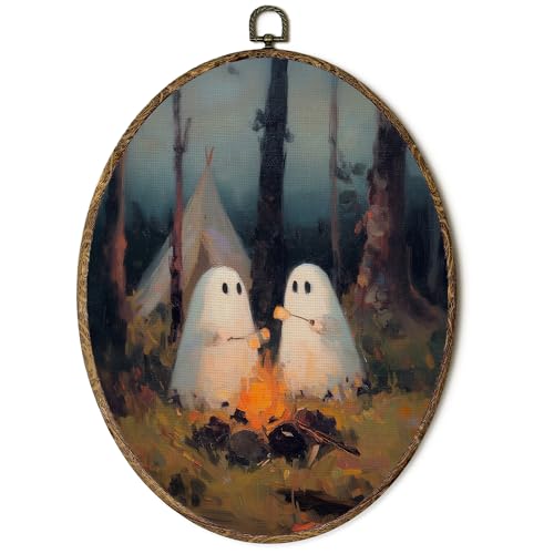 Halloween Camping Ghost Oval Wall Art Decor - Color 5, 8.8x11.5in