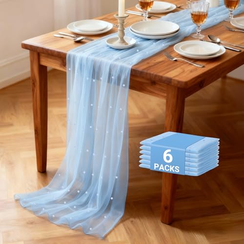 Suream 120 Inch Blue Pearl Table Runner Set of 6 Wedding Party Decor