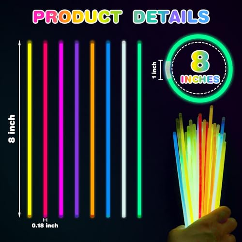 400 Pieces 8 Inch Ultra Bright Glow Sticks Bulk Party Favors with Connectors - Christmas, Easter, Birthday