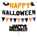 Halloween Bunting Banner with Triangle Flags and Bat Motifs - Pre-Assembled Wall & Party Decor