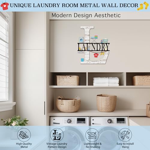 Funny Laundry Room Wall Art Sign - Metal Wood Grain Black 12x14 Inches