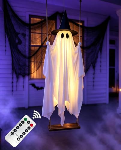 5ft Halloween Hanging Ghost Swing with Lights Outdoor Decor