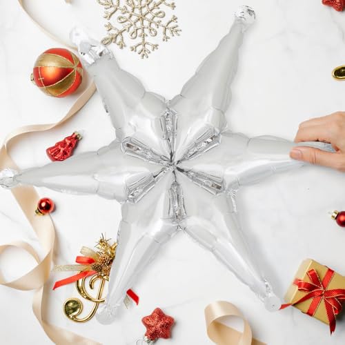 Silver Hexagon Star Foil Balloons - 8 Pack, Reusable Party Decorations