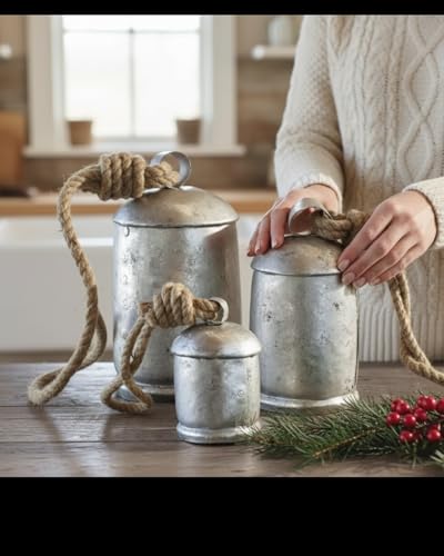 Rustic Silver Christmas Bell Cow Bells Harmony Giant Vintage