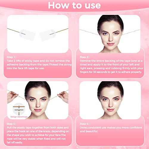 Invisible Face Lift Tape,60PCS Face Lifting Tapes and Bands with 8 Strings,Instant Face Lifter for Women Neck,Eyes,Double Chin,Sagging Skin,Face Tape for Tightening,Invisible Facelift Tape for Makeup