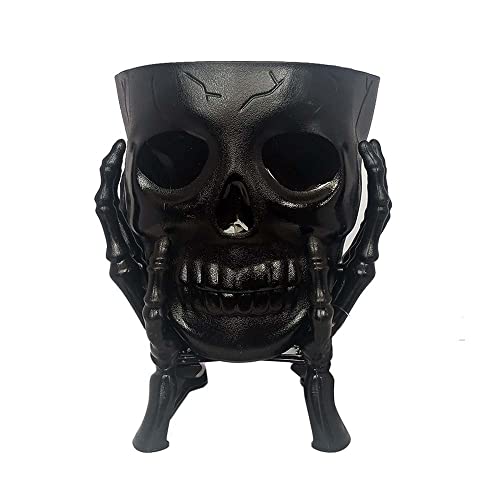 Halloween Skull Candy Dish - Black Plastic Skeleton Centerpiece
