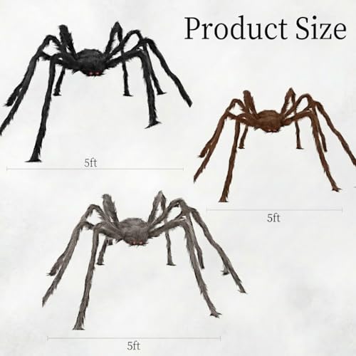 Halloween Giant Black, Brown & Grey Spider 3 Pack - 5Ft Realistic Outdoor Indoor Decor Set