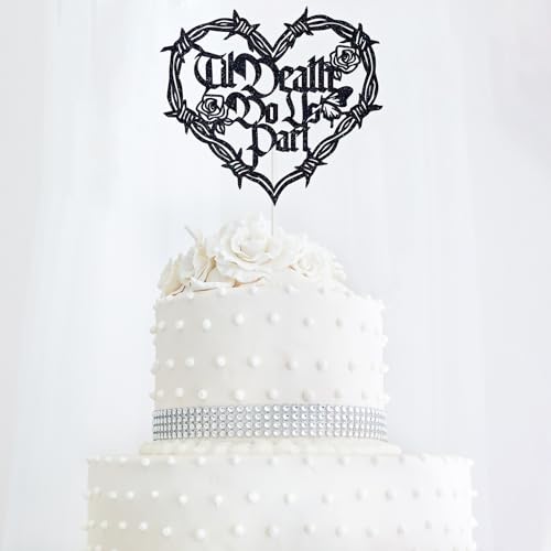 Halloween Skull Wedding Cake Topper - Black Glitter Decor for Bachelorette & Bridal Shower
