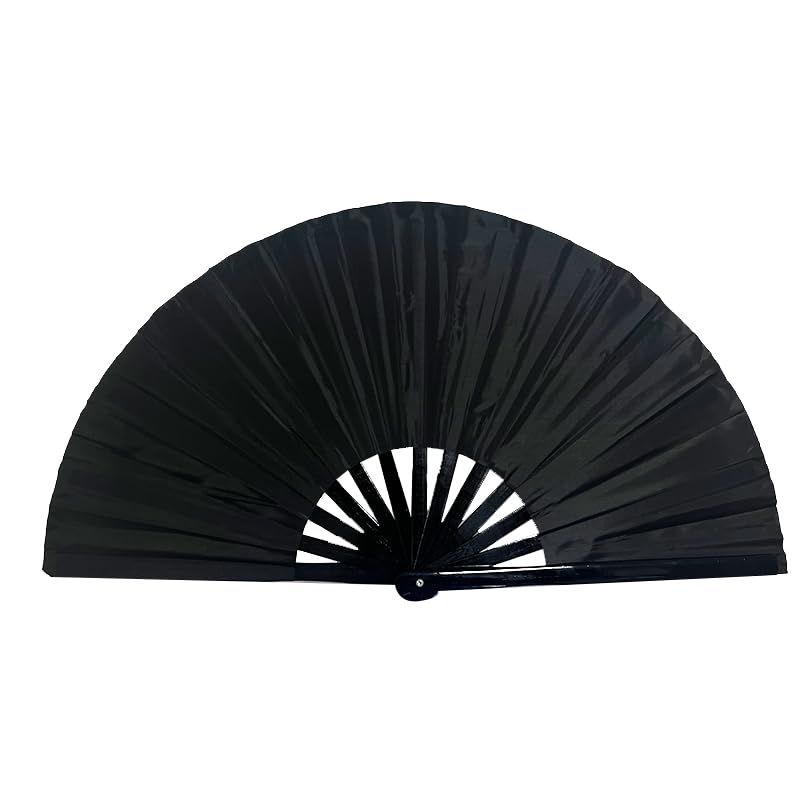 Multicoloured UV Glow Hand Fan - Large Folding Rave Bamboo Fan for Party Dancing Wedding