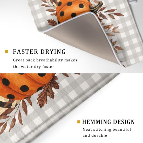 Halloween Dish Drying Mat for Kitchen Counter - Pumpkin Brown Leaves 18x24 Inches