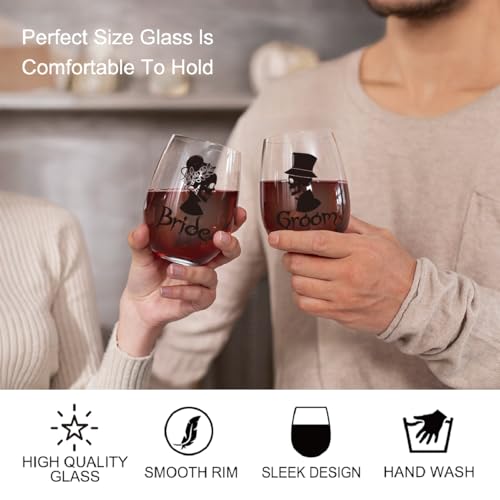 Perfectinsoy Gothic Wedding Bride & Groom Wine Glass Set with Gift Box - 2 Pieces