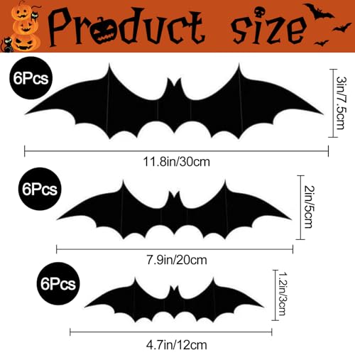 Halloween Wall Decor 3D LED Bats & Spiders Wall Stickers - 36 Pcs with Lights & Reusable Tape - Variation: 18 Bats + 18 Spiders