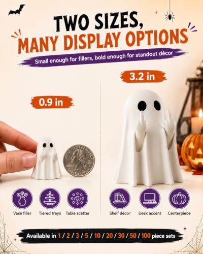 0.9in Mini Ghost Flipping Finger Figurines Set of 50 Halloween Decorations