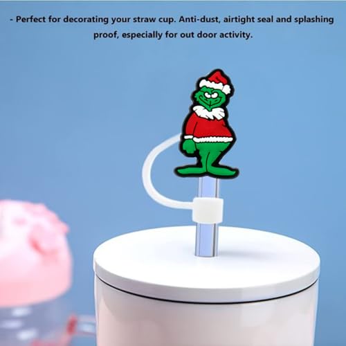 Christmas Straw Cover Caps for 30 & 40 Oz Tumblers - Reusable Silicone Straw Tips (6 Pack)